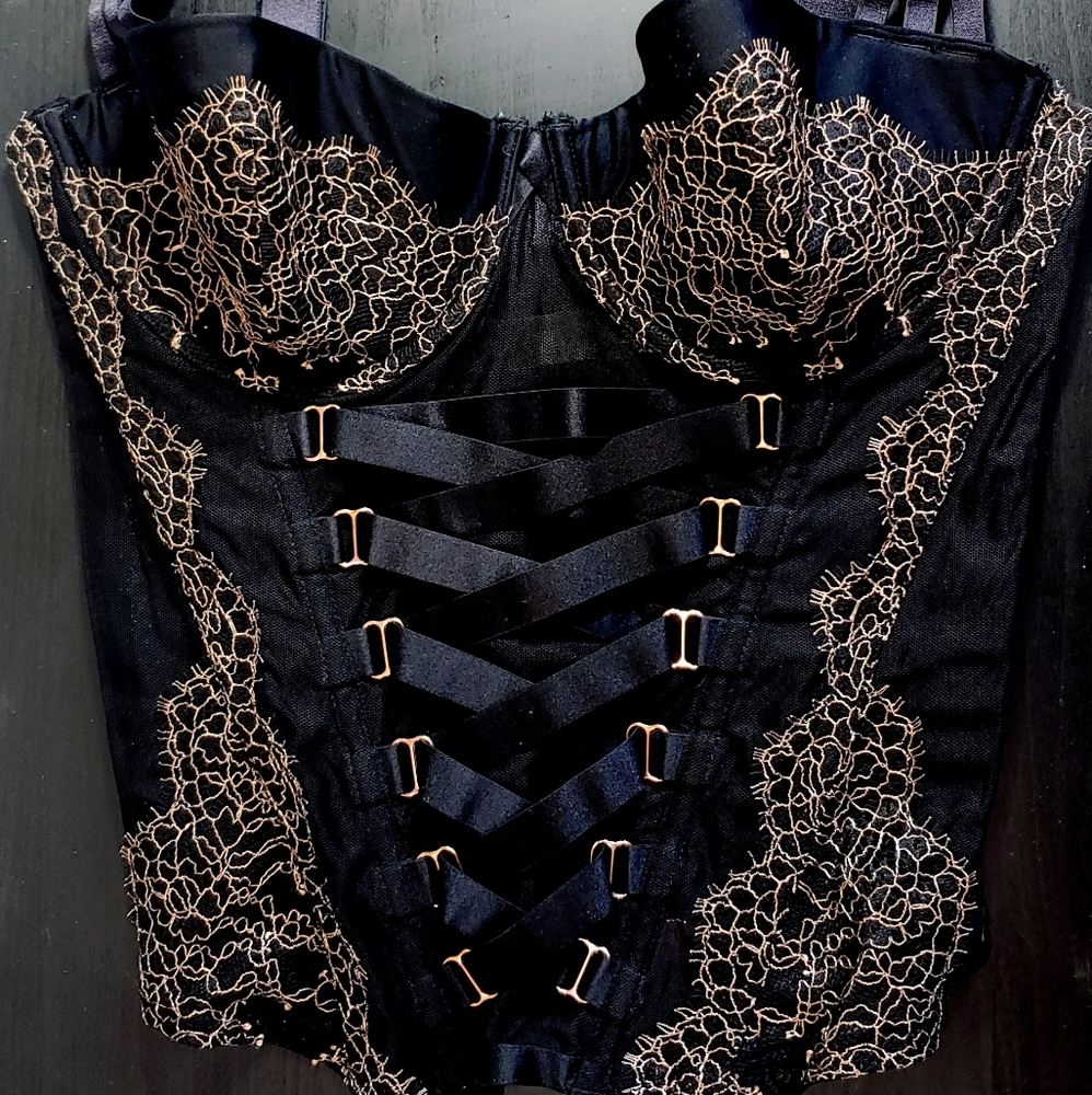 Victoria Secret Black & Gold Corset Bustier